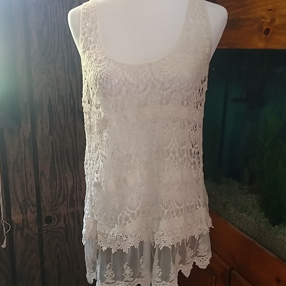 Crochet and lace tank top
